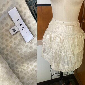 IRO Mini Skirt Sz 36 S Ivory Layered Silk Cotton dot cream Roz ruffle tiered